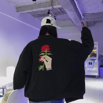 Holding Rose Embroidered Oversized ..