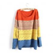 Neckline Orange Spell Color Stripe Casual Sweater