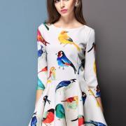 Sleeves Birds Printed Dress