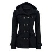 Casual Lady's Leisure Double Breasted Solid Color Cotton Slim Hoodie Coat Hooded Jacket Coat