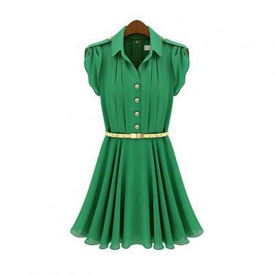 Free Shipping Fashion Turndown Collar Short Sleeve Shirt Dress