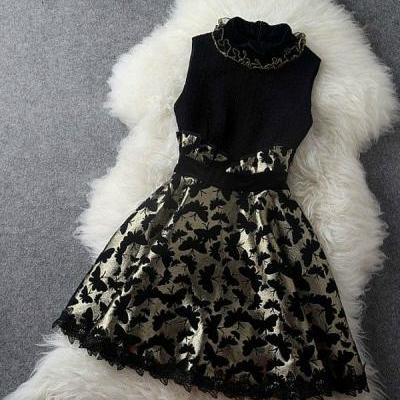 Stylish Butterfly Design Sleeveless Lace Dress 