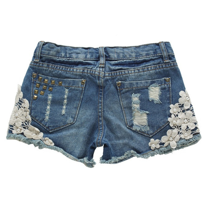 Women's Flowers Denim Shorts With Rivets Detail 041428 on Luulla