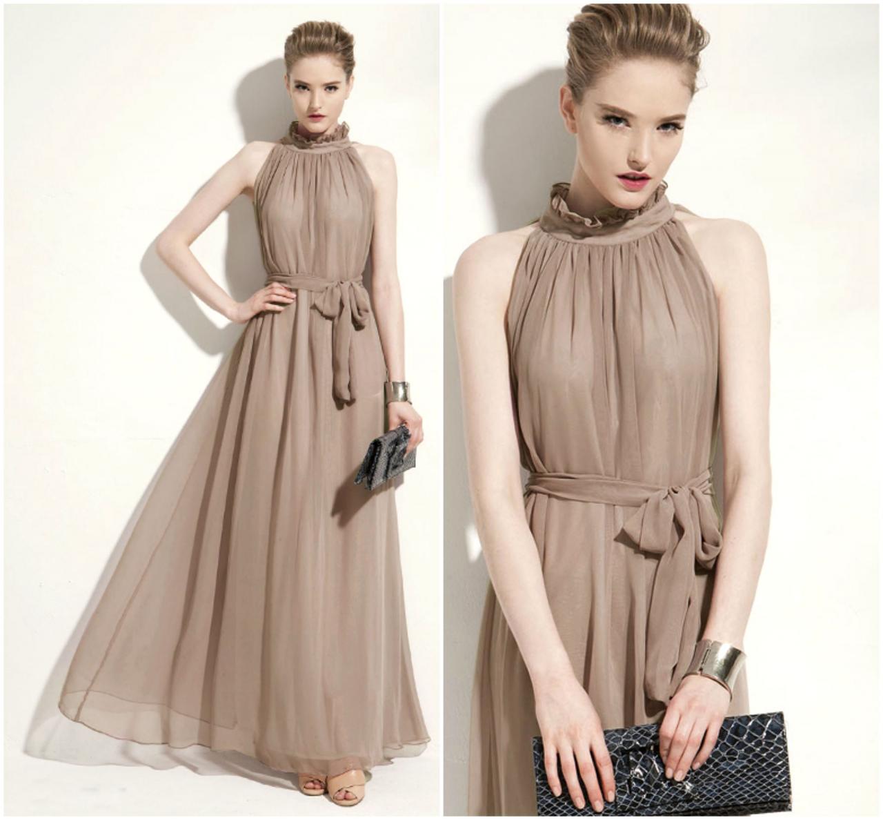 khaki evening gown