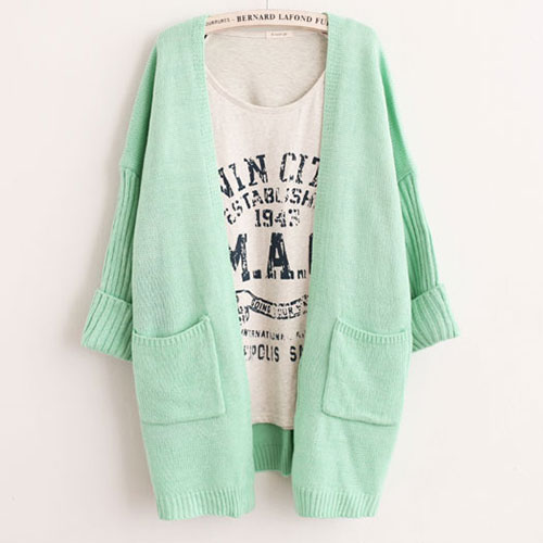 Candy Color Pockets Loose Fit Knit Cardigan Jacket Coat on Luulla